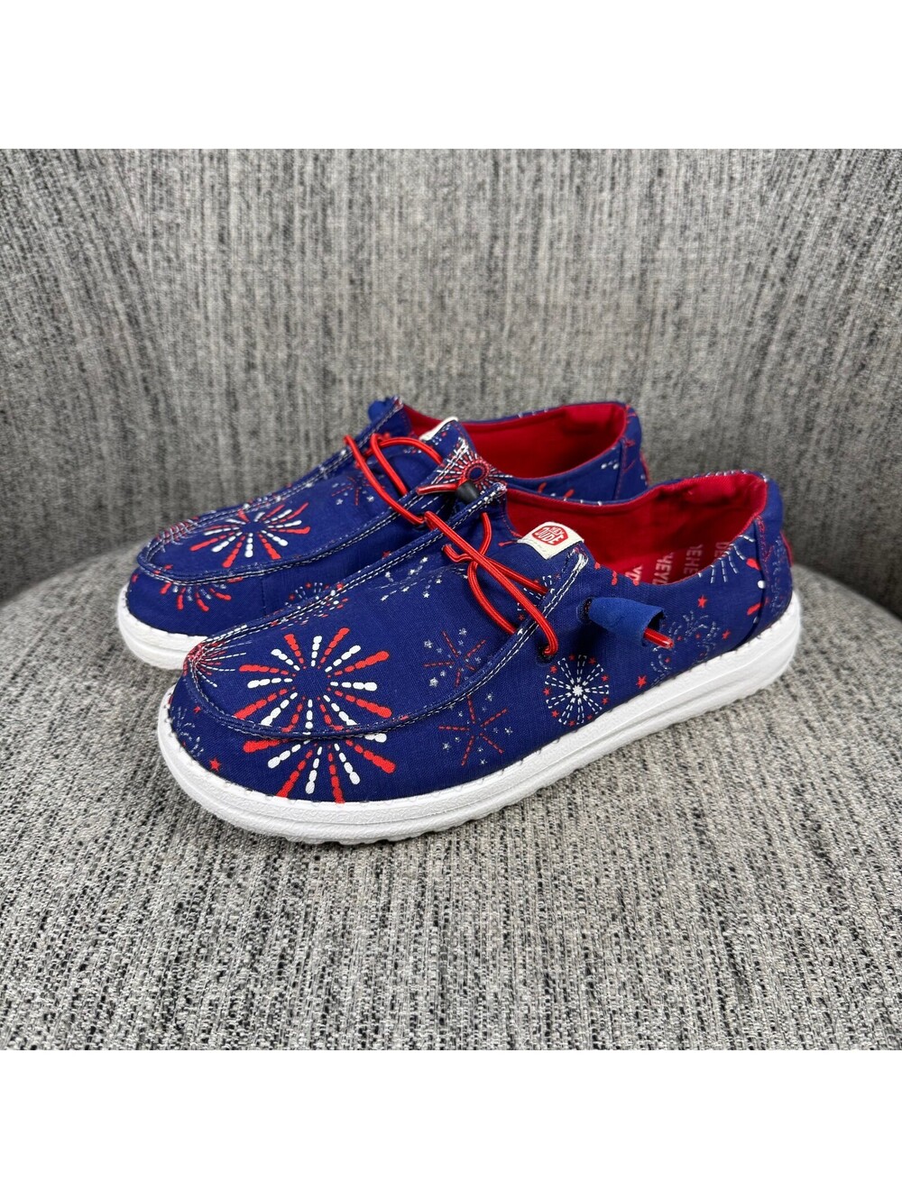 Hey Dude Wendy Fireworks Navy Slip-On Shoes Women's Size 8 Patriotic USA